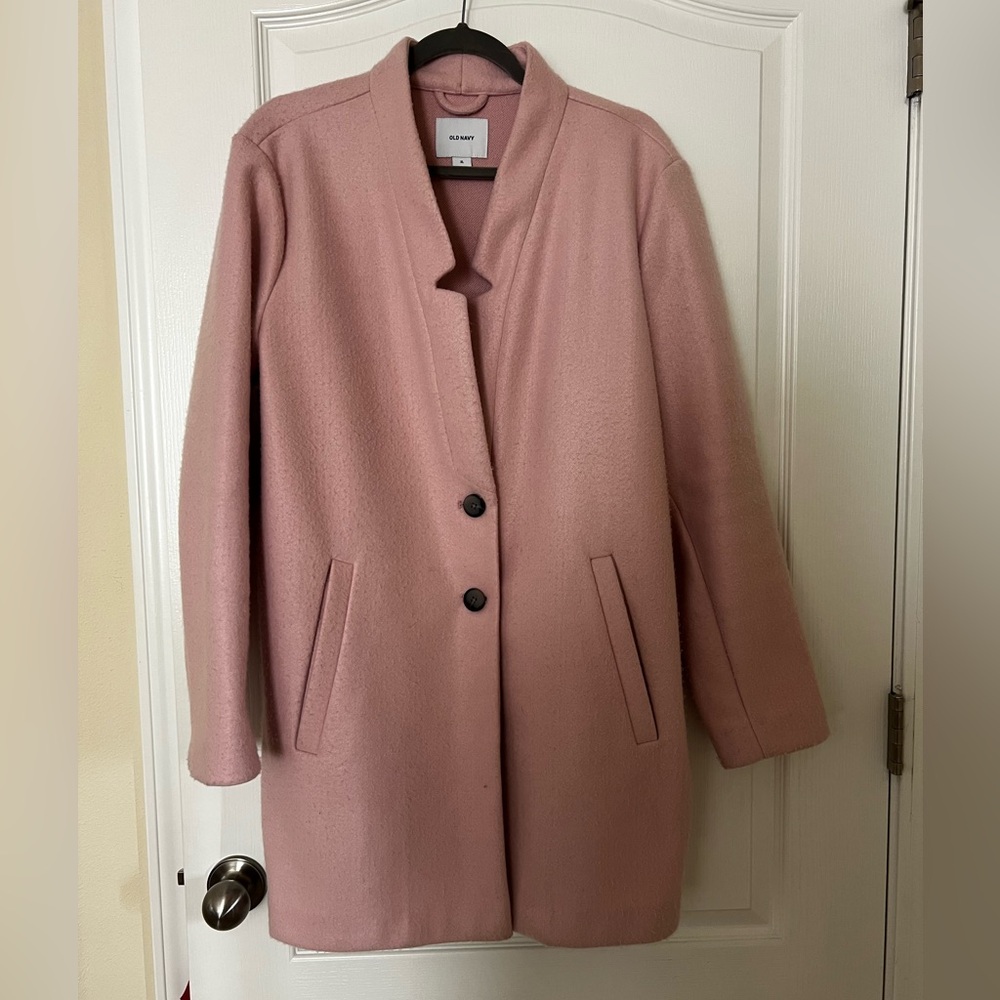 Old Navy Dusty Pink Collarless Wool-Look Pea Coat